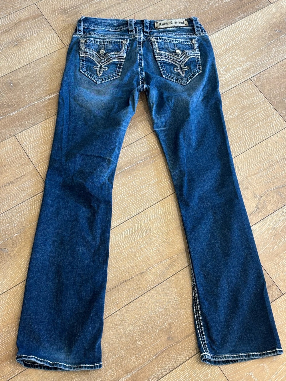 Rock Revival Edgy Boot Jeans Size 29 Dark Wash Embellished Y2K